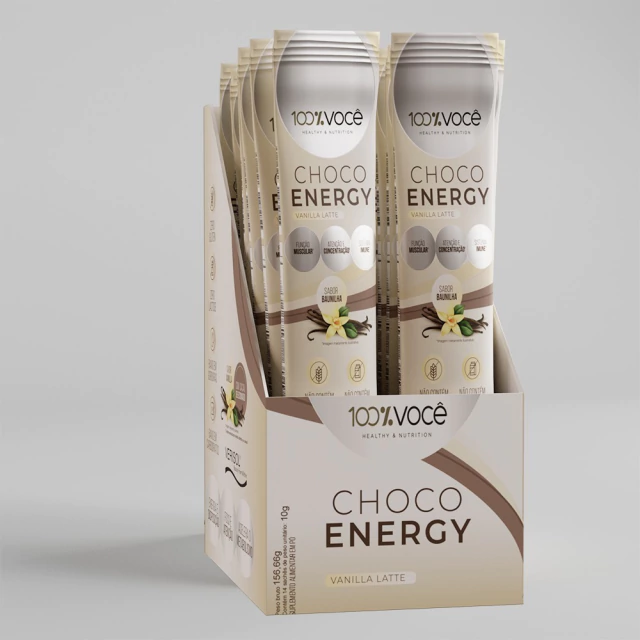 CHOCO ENERGY VANILLA LATTE - DISPLAY COM 14 SACHÊS DE 10G